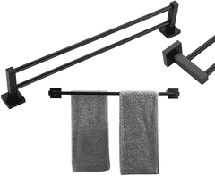 Camerazar Držák na ručníky 40 cm, černý matný, nerezová ocel