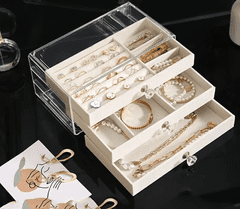 Camerazar Velký Organizér na Šperky s Třemi Zásuvkami, Materiál Látka + Akryl, Rozměry 23x11x13 cm