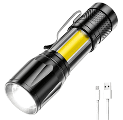 Camerazar Mini vojenská taktická USB svítilna, hliníková, s COB LED a dobíjecí baterií 14500