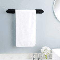 Camerazar Samolepicí držák na ručníky, černý matný, nerezová ocel, 40x8.5x10 cm