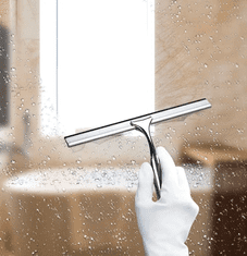 Camerazar Stěrka na okna sprchy z nerezové oceli, stříbrná, 26x17 cm
