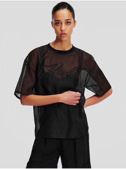 Karl Lagerfeld Černé dámské oversize tričko KARL LAGERFELD Organza T-shirt