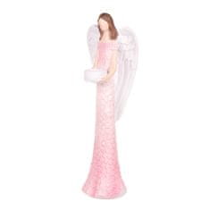 Autronic Dekorační anděl se svícnem, růžový 40 cm