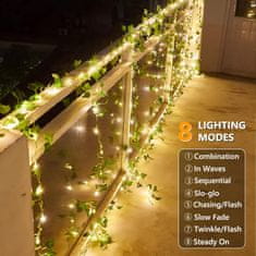 Netscroll Solární světla ve tvaru vinné révy, 50 LED světel, světelný řetěz z listů břečťanu, girlanda pro stěnovou dekoraci, dekorace svateb, zahrad, plotů, voděodolné, solární nabíjení, 5m, LeafLights