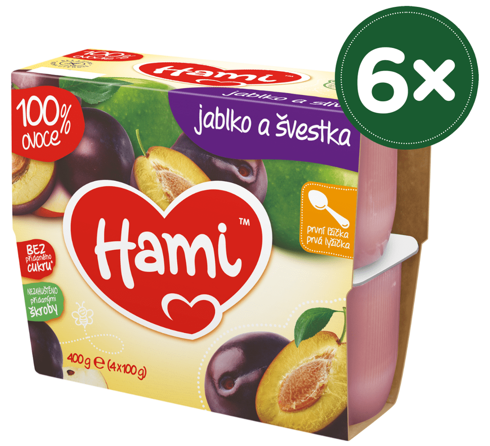 Levně Hami 100% ovoce Jablko, švestka - 6 x (4x100g)