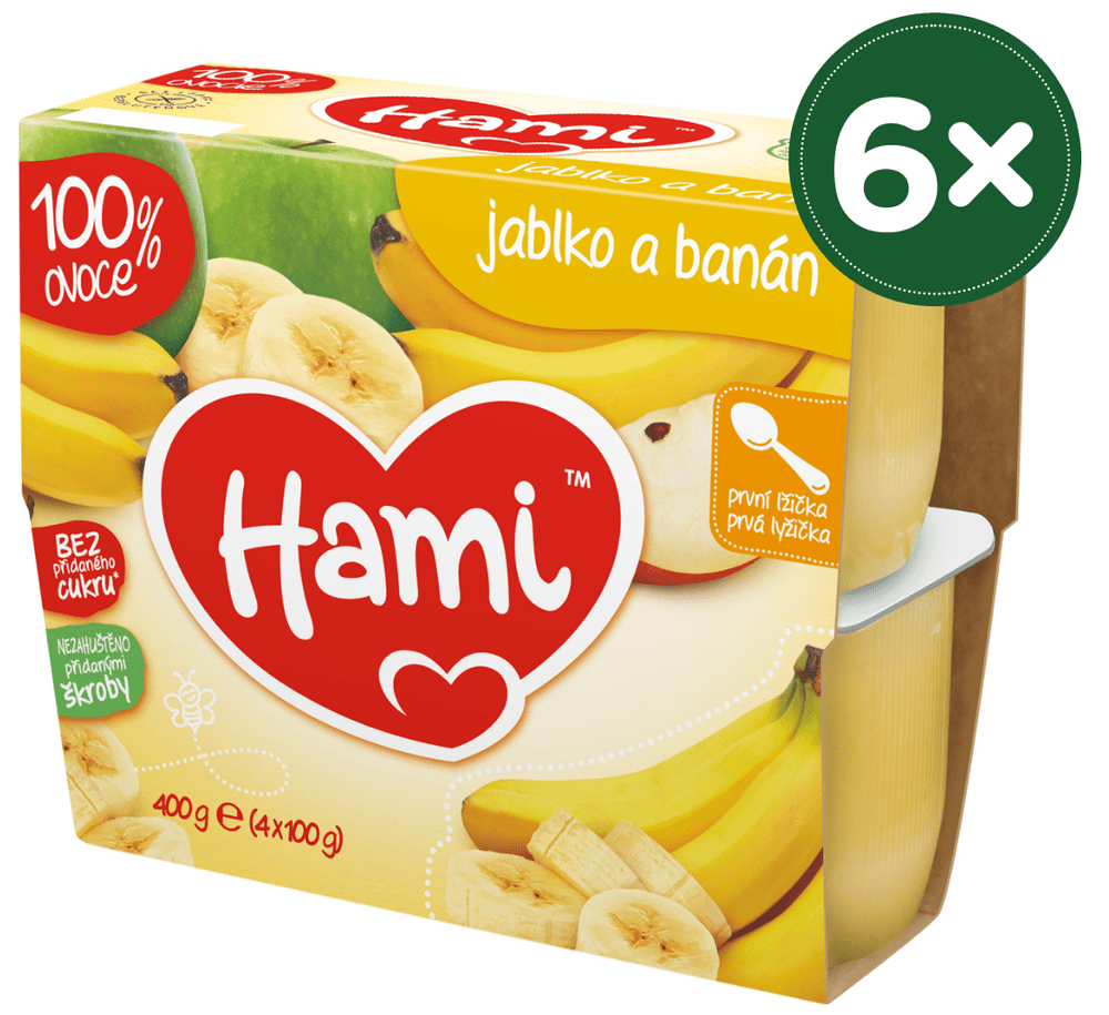 Levně Hami 100% Ovoce jablko, banán - 6 x (4x100g)