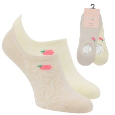 Zdravé Ponožky dámské bavlněné krajkové neviditelné ponožky silikonová 6800624 2pack, béžová, 35-38