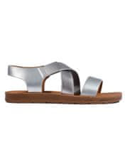 Amiatex Pohodlné sandály stříbrné dámské na plochém podpatku, Srebrny, 40