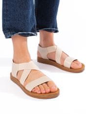 Amiatex Výborné hnědé sandály dámské na plochém podpatku, odstíny hnědé a béžové, 37