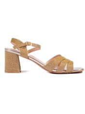 Amiatex Moderní sandály dámské zlaté na širokém podpatku, odstíny žluté a zlaté, 40