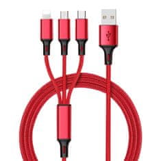 W-STAR W-star kabel USB 3v1, USBC, micro USB, lightning, 2,4A, 1,2m červená, k3v1RD3