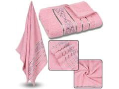sarcia.eu Růžový bavlněný ručník s ozdobnou výšivkou, šedá výšivka, osuška 70x135 cm x1