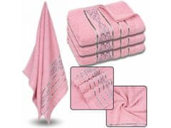 sarcia.eu Růžový bavlněný ručník s ozdobnou výšivkou, šedá výšivka 48x100 cm 3