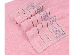 sarcia.eu Růžový bavlněný ručník s ozdobnou výšivkou, šedá výšivka 48x100 cm 3