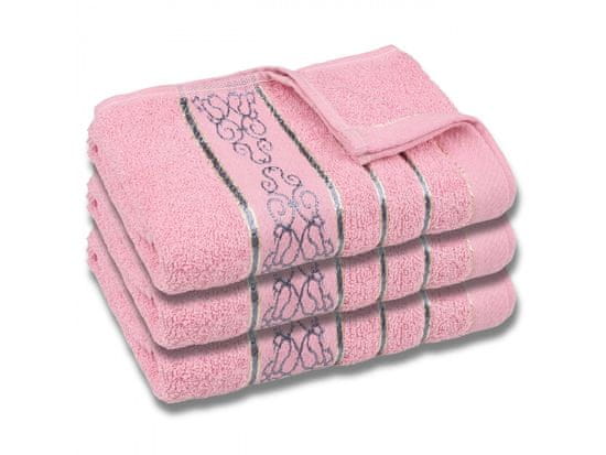 sarcia.eu Růžový bavlněný ručník s ozdobnou výšivkou, šedá výšivka 48x100 cm