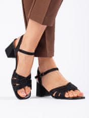 Amiatex Exkluzívní černé sandály dámské na širokém podpatku + Ponožky Gatta Calzino Strech, černé, 41