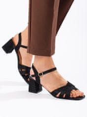 Amiatex Exkluzívní černé sandály dámské na širokém podpatku + Ponožky Gatta Calzino Strech, černé, 41