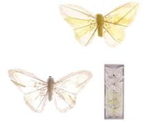 LAALU.cz Sada 6 ks dekorací: Motýli bílo-žlutý mix 10 cm