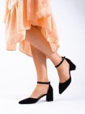 Amiatex Luxusní lodičky černé dámské na širokém podpatku + Ponožky Gatta Calzino Strech, černé, 37