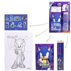 CurePink Kreativní set Sonic Prime|Ježek Sonic (omalovánky, pastelky, samolepky, blok|22 x 32 cm)