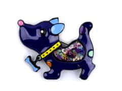 Kraftika 1ks 8 modrá tmavá pejsek kovová brož pes, kočka