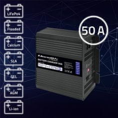 Qoltec Inteligentní profesionální monolitická nabíječka baterií pro baterie LiFePO4 AGM GEL SLA | 50A | 12V