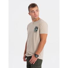 OMBRE Męski bawełniany T-shirt z nadrukiem na piersi beżowy MDN124618 XXL