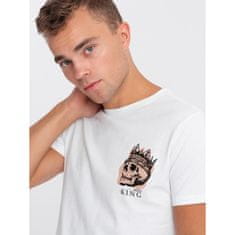 OMBRE Męska bawełniana koszulka z nadrukiem na piersi biała MDN124620 L