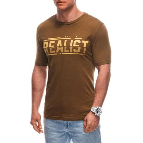 Edoti T-shirt męski z nadrukiem S1928 brązowy MDN125137