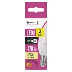 Emos 8 + 2 zdarma – LED žárovka Classic svíčka / E14 / 5 W (40 W) / 470 lm / teplá bílá