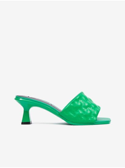 Karl Lagerfeld Zelené dámské kožené pantofle KARL LAGERFELD Panache II Padded