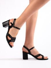 Amiatex Pěkné černé sandály dámské na širokém podpatku, černé, 39