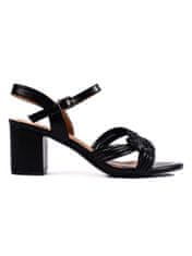 Amiatex Pěkné černé sandály dámské na širokém podpatku, černé, 39