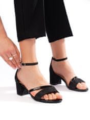 Amiatex Luxusní sandály dámské černé na širokém podpatku, černé, 40