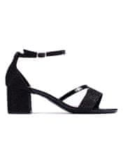Amiatex Luxusní sandály dámské černé na širokém podpatku, černé, 40