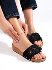 Amiatex Stylové černé dámské nazouváky na klínku + Ponožky Gatta Calzino Strech, černé, 38