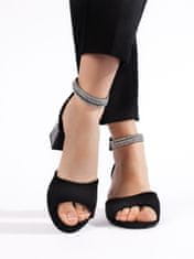 Amiatex Exkluzívní černé sandály dámské na širokém podpatku, černé, 38
