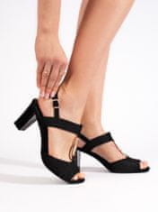 Amiatex Praktické sandály černé dámské na širokém podpatku, černé, 37