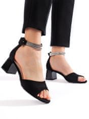 Amiatex Exkluzívní černé sandály dámské na širokém podpatku, černé, 38