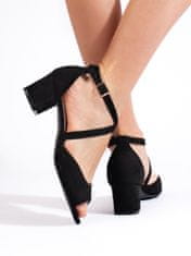 Amiatex Pohodlné dámské černé sandály na širokém podpatku, černé, 37