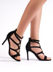 Amiatex Krásné dámské sandály černé na jehlovém podpatku + Ponožky Gatta Calzino Strech, černé, 38