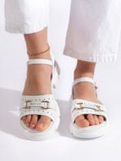 Amiatex Moderní dámské sandály bílé na plochém podpatku, bílé, 37