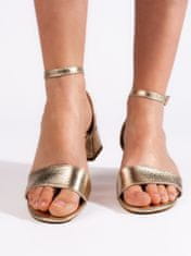 Amiatex Trendy sandály dámské zlaté na širokém podpatku, odstíny žluté a zlaté, 38