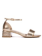 Amiatex Trendy sandály dámské zlaté na širokém podpatku, odstíny žluté a zlaté, 38