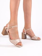 Amiatex Stylové hnědé dámské sandály na širokém podpatku, odstíny hnědé a béžové, 39