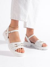 Amiatex Moderní dámské sandály bílé na plochém podpatku, bílé, 37