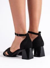 Amiatex Exkluzívní sandály dámské černé na širokém podpatku + Ponožky Gatta Calzino Strech, černé, 36