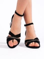 Amiatex Exkluzívní sandály dámské černé na širokém podpatku, černé, 37