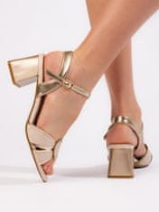 Amiatex Klasické sandály dámské hnědé na širokém podpatku + Ponožky Gatta Calzino Strech, odstíny hnědé a béžové, 36