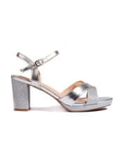 Amiatex Trendy sandály dámské stříbrné na širokém podpatku, Srebrny, 37